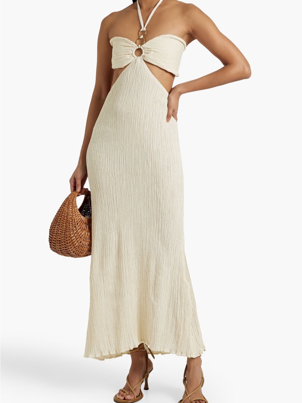 Cream Textured Maxi Halter Dress